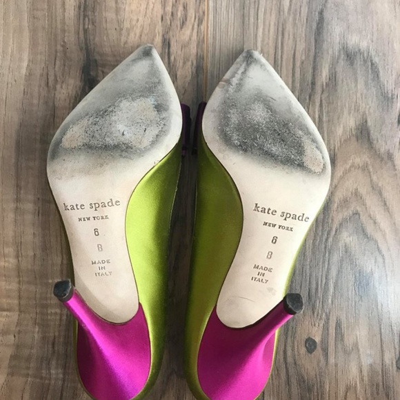 Kate Spade Size 6 Heels Green Purple Satin Bow - Picture 6 of 6